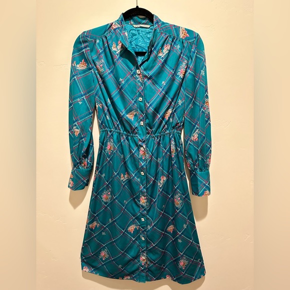 Dresses & Skirts - 70’s Japanese vintage pattern dress, castles and flowers, size L